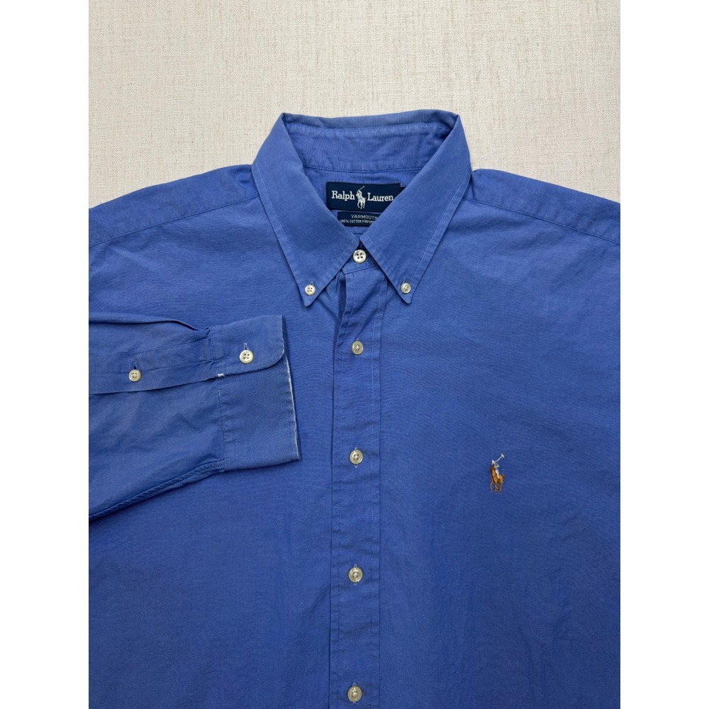 Ralph Lauren Yarmouth Blue Pinpoint Oxford Shirt Men 17-34 Long Sleeve Pony Logo
